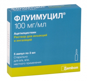 Флуимуцил р-р д/ин и инг 100мг/мл 3мл №5
